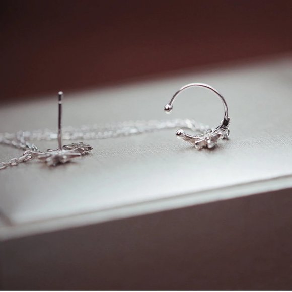 *925 Sterling Silver Diamond Star Chain Earrings - Picture 8 of 8